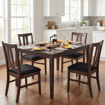 Set of 4 Wooden Upholstered Dining Chairs with High Curved Back-Gray