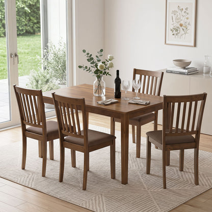 Set of 4 Wooden Upholstered Dining Chairs with Rubber Wood Frame-Black