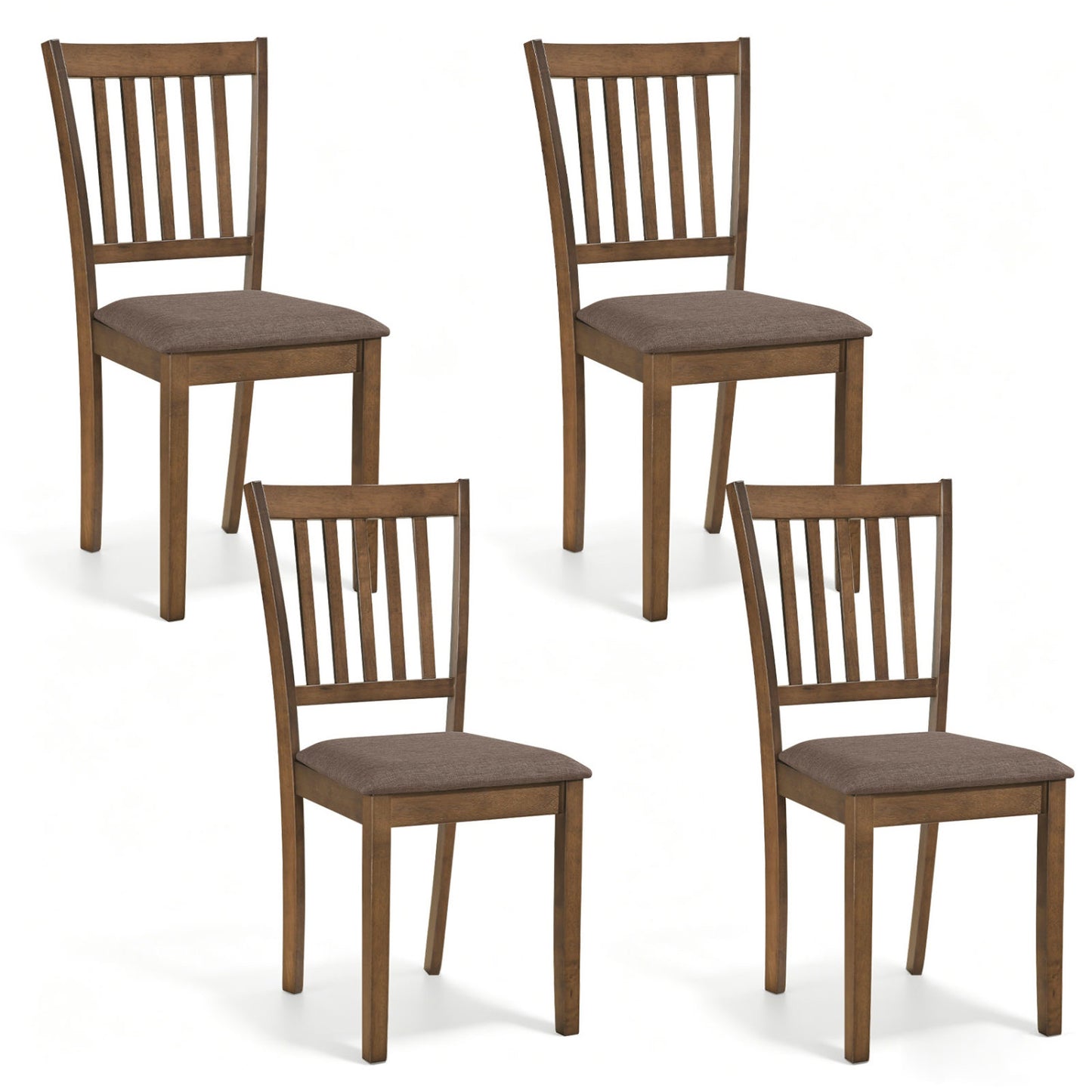 Set of 4 Wooden Upholstered Dining Chairs with Rubber Wood Frame-Black