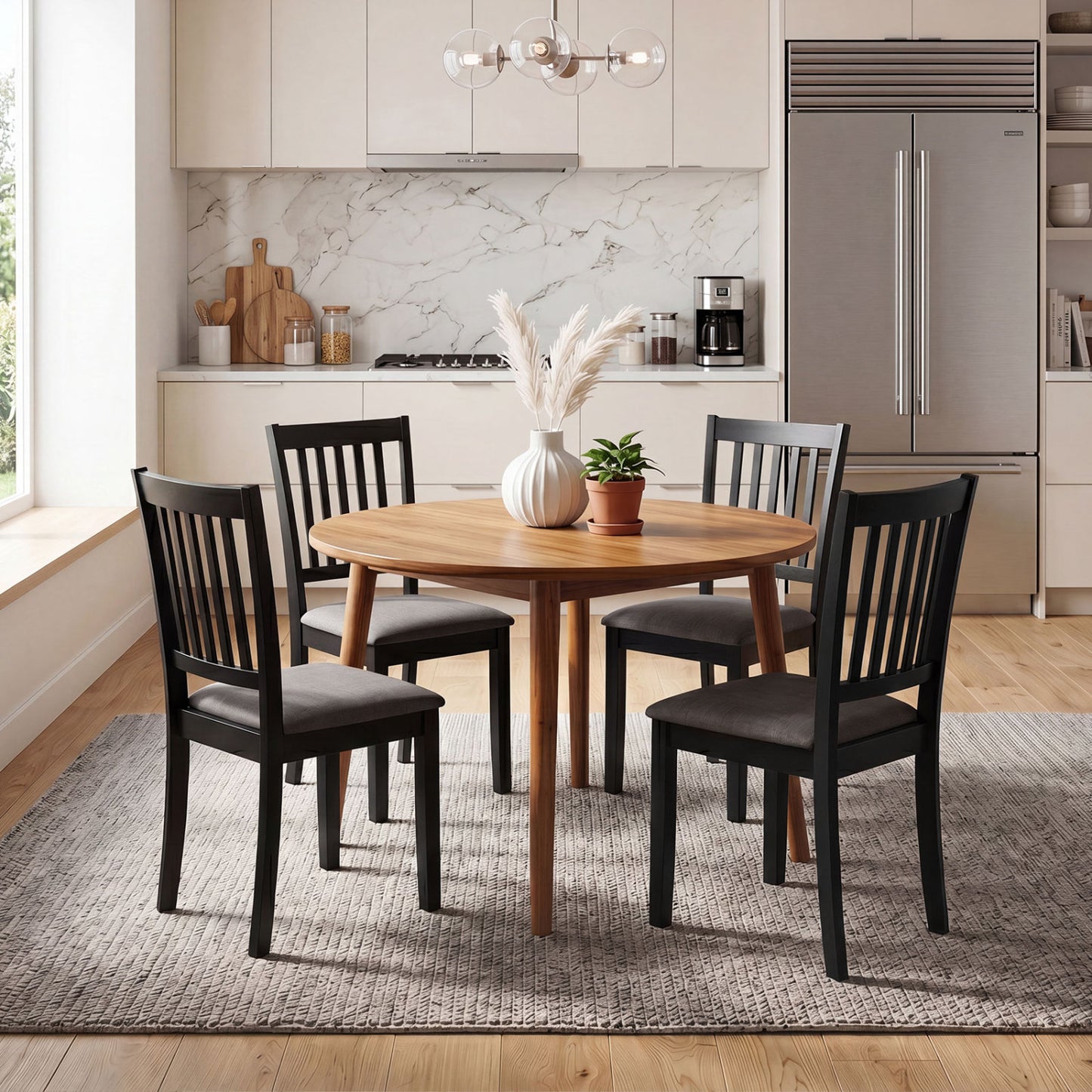 Set of 4 Wooden Upholstered Dining Chairs with Rubber Wood Frame-Black