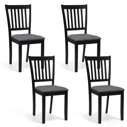 Set of 4 Wooden Upholstered Dining Chairs with Rubber Wood Frame-Black
