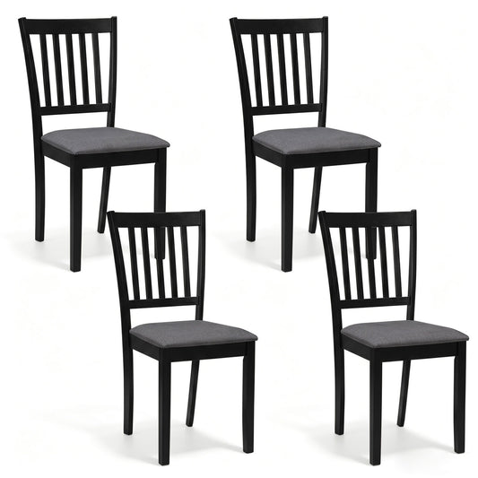 Set of 4 Wooden Upholstered Dining Chairs with Rubber Wood Frame-Black