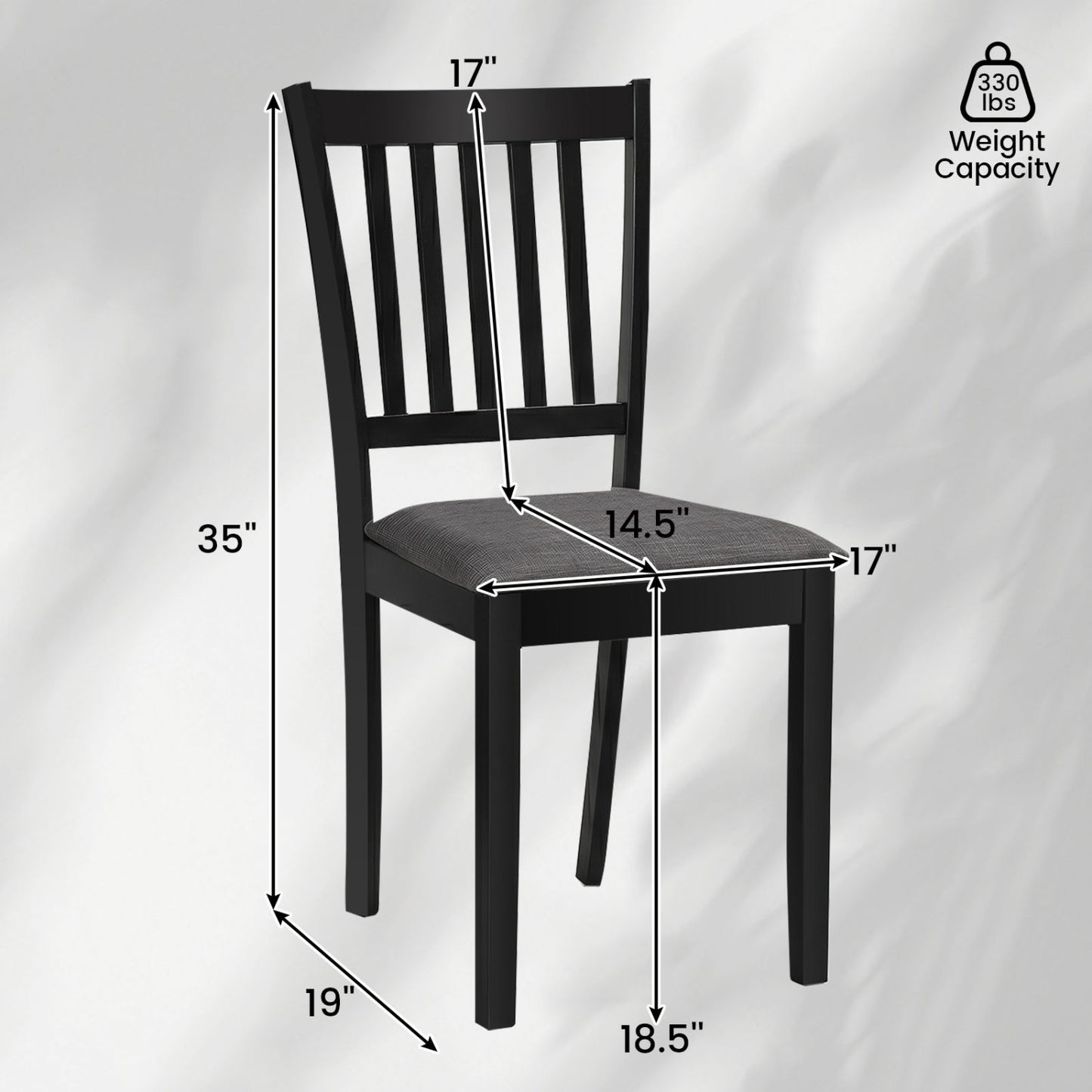 Set of 4 Wooden Upholstered Dining Chairs with Rubber Wood Frame-Black