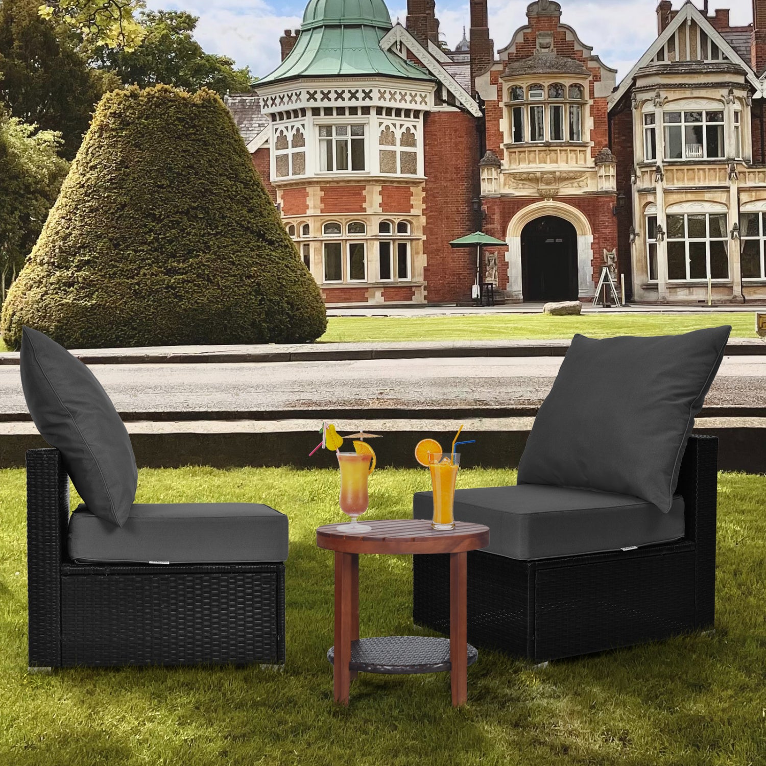 Set of 6 gray deep seat chair cushion pads with rope belts for outdoor and indoor patio furniture by Wilsons Home Store