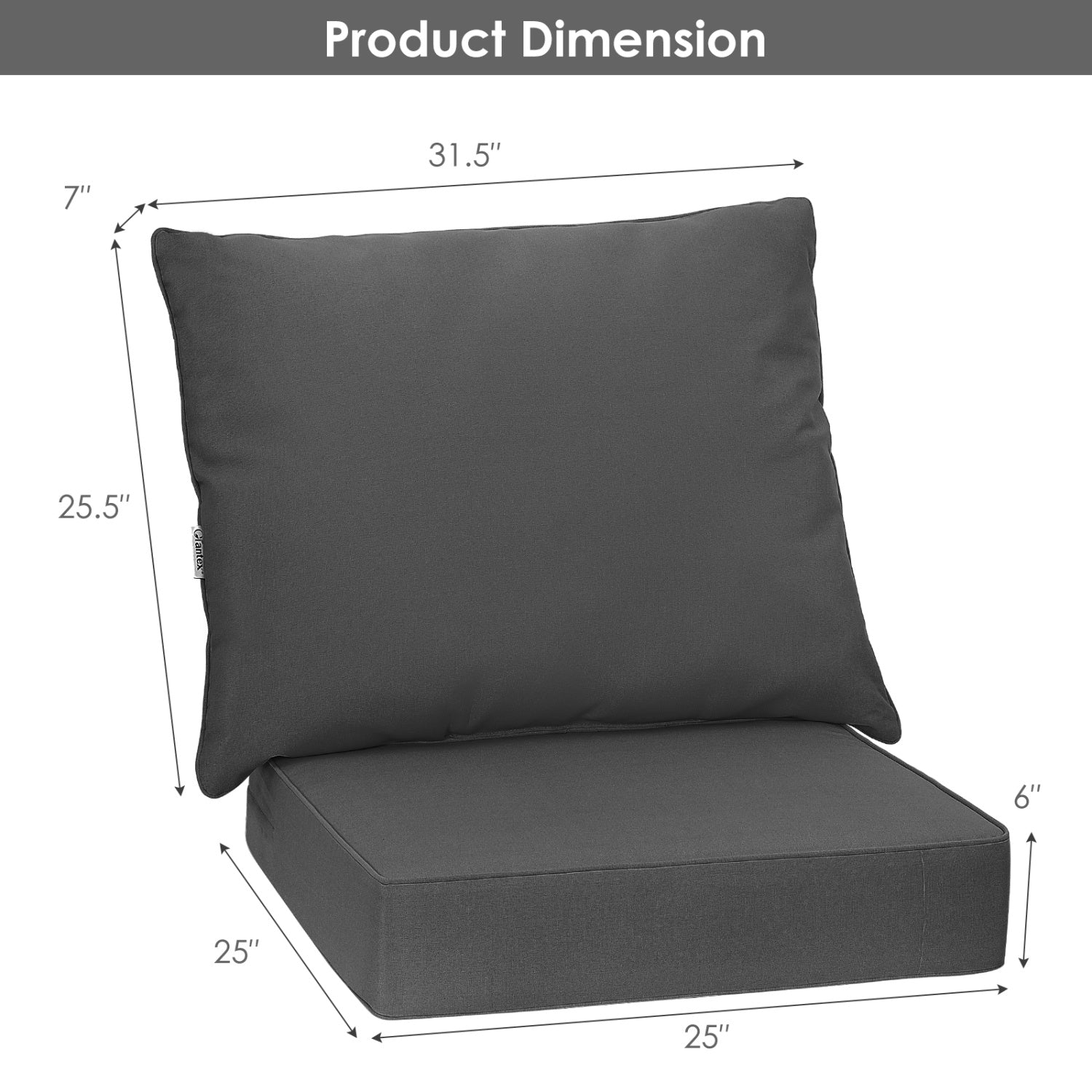 Set of 6 gray deep seat chair cushion pads with rope belts, suitable for indoor and outdoor patio furniture.