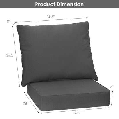 Set of 6 gray deep seat chair cushion pads with rope belts, suitable for indoor and outdoor patio furniture.