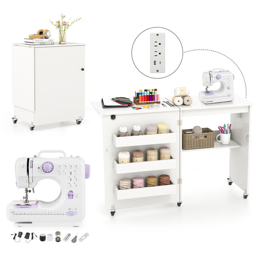 Sewing Machine and Table Set with Charging Station Folding Craft Desk and Beginner Sewing Machine