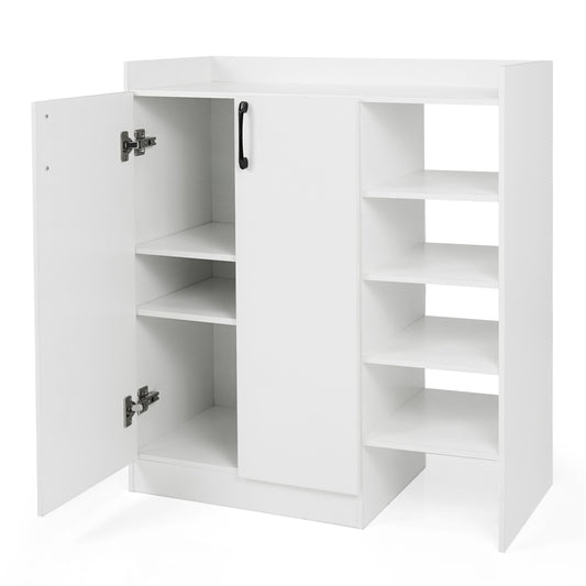 Shoe Cabinet with 2 Doors Shoe Storage Organizer with 2 Adjustable Inner Shelves-White