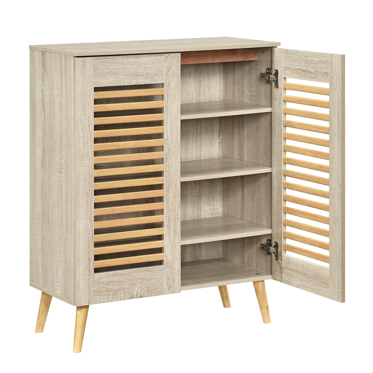Shoe Cabinet with Louvered Doors and Removable Shelves-Natural