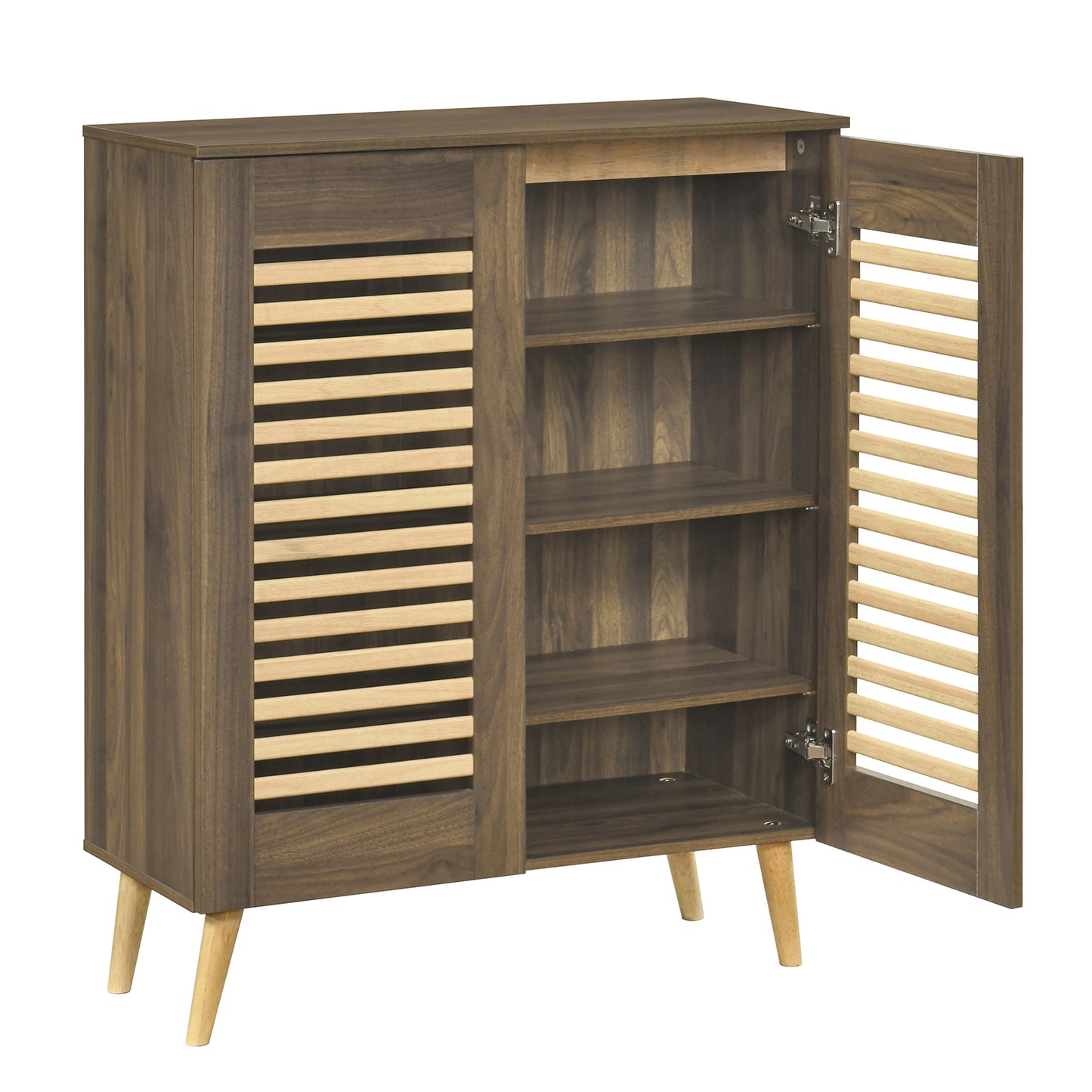 Shoe Cabinet with Louvered Doors and Removable Shelves-Natural