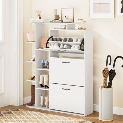 Shoe Cabinet with Open Shelves Modern Shoe Organizer with 3 Flip Drawers-Black