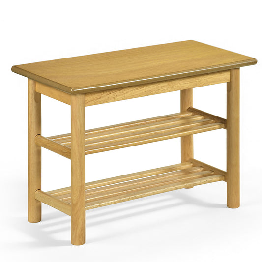 Shoe Rack Bench 3-Tier Rubberwood Shoe Changing Bench-Natrual