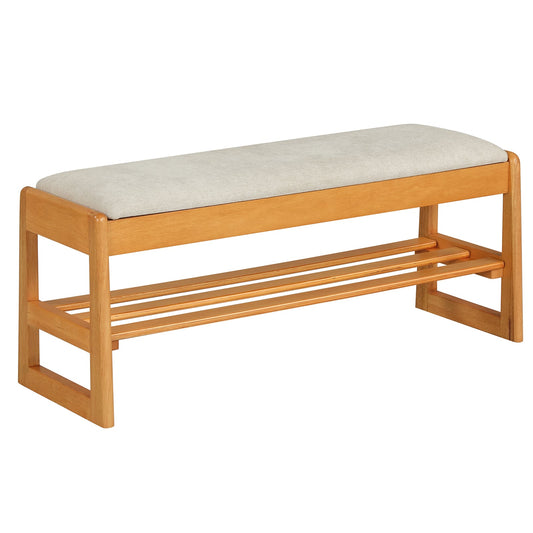 Shoe Rack Bench with Storage 2-Tier Rubberwood Entryway Bench with Flip-Open Storage-Beige