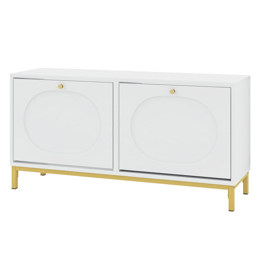 Shoe Storage Bench Narrow Entryway Bench with 2 Flip Drawers Adjustable Shelves-White