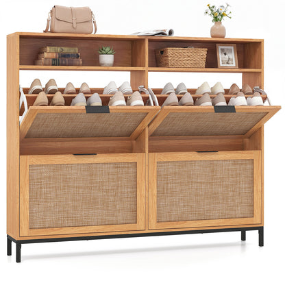 Shoe Storage Cabinet with 4 Flip Drawers Narrow Freestanding Shoe Organizer with Adjustable Shelves-Brown