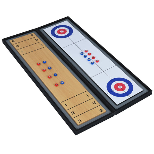 Shuffleboard and Curling 2 in 1 Board Game Portable 2-Sided Tabletop Shuffle Board Game