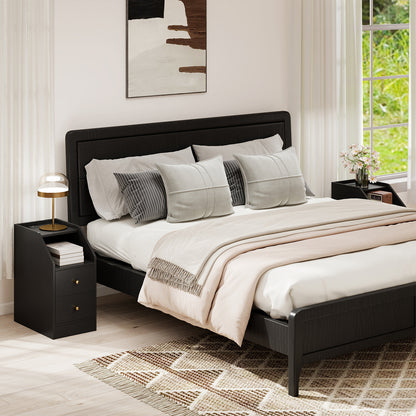 Side End Table with Charging Station Sofa Couch Table with Shelf Drawers-Black