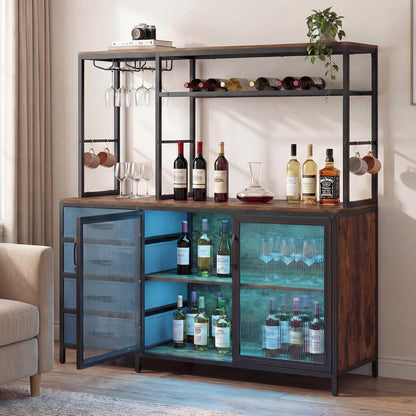 Sideboard Buffet Cabinet with LED Lights 55 inch Coffee Table with Power Outlets-Natural