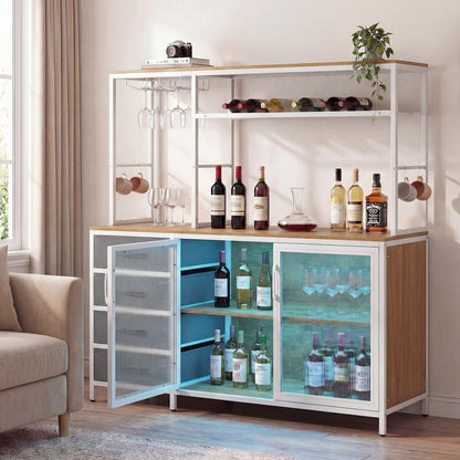 Sideboard Buffet Cabinet with LED Lights 55 inch Coffee Table with Power Outlets-Natural