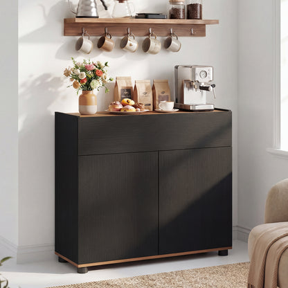 Sideboard Buffet Cabinet with Storage Wooden Kitchen Storage Cabinet-Black