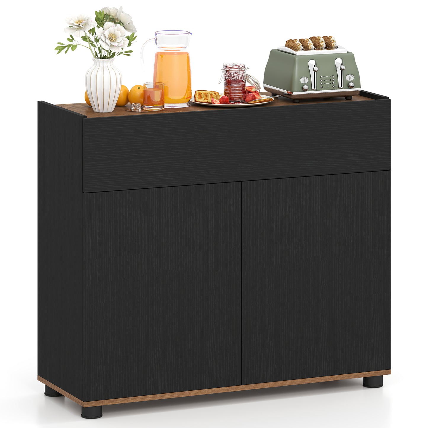 Sideboard Buffet Cabinet with Storage Wooden Kitchen Storage Cabinet-Black