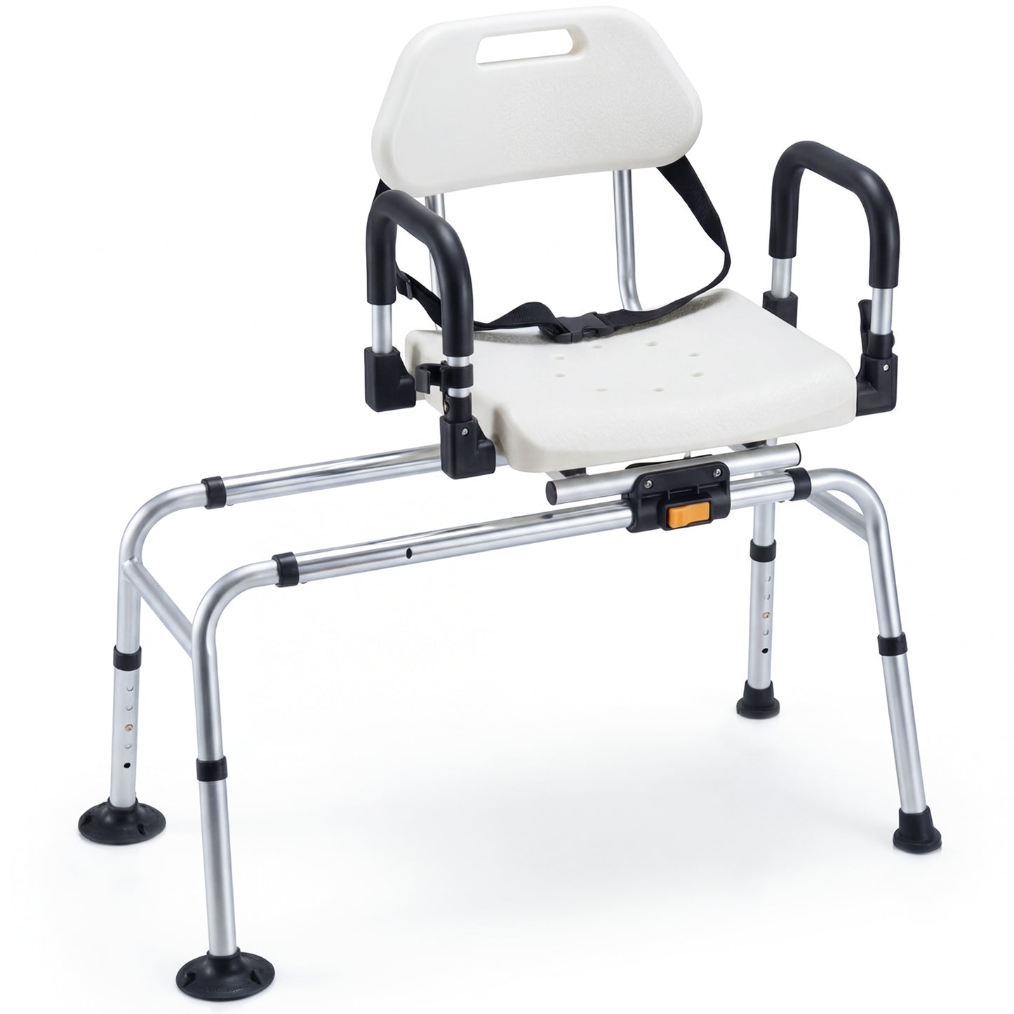 Sliding Shower Chair with Backrest and Swivel Seat for Handicap and Seniors-Silver