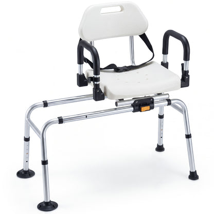 Sliding Shower Chair with Backrest and Swivel Seat for Handicap and Seniors-Silver