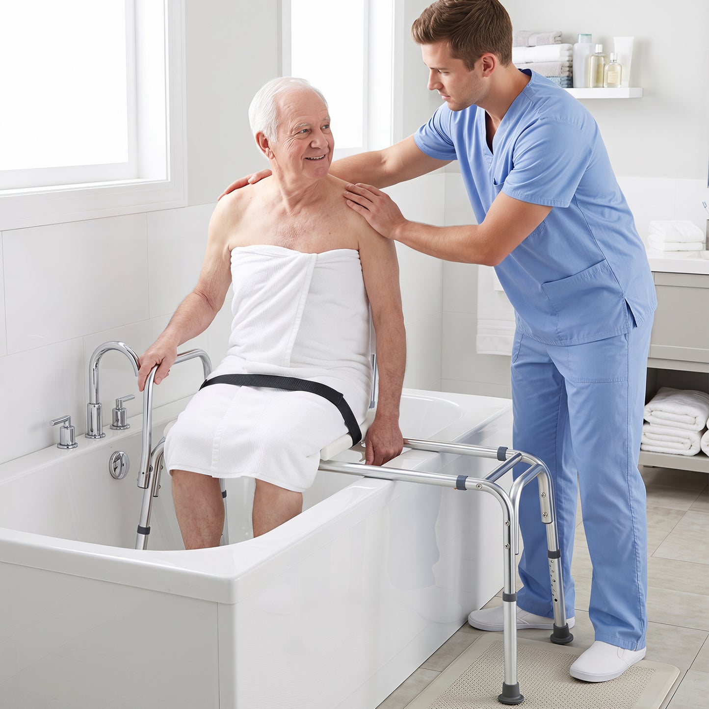 Sliding Tub Transfer Bench  Shower Chair for Disabled and Elderly-White