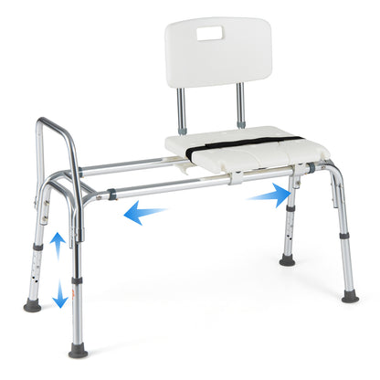 Sliding Tub Transfer Bench  Shower Chair for Disabled and Elderly-White
