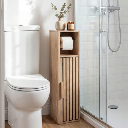 Slim Bathroom Cabinets Freestanding Toilet Paper Holder Stand with Door-Natural