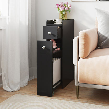 Small Bathroom Storage Cabinet 4-Tier with Slide Out Drawers on Casters-Black