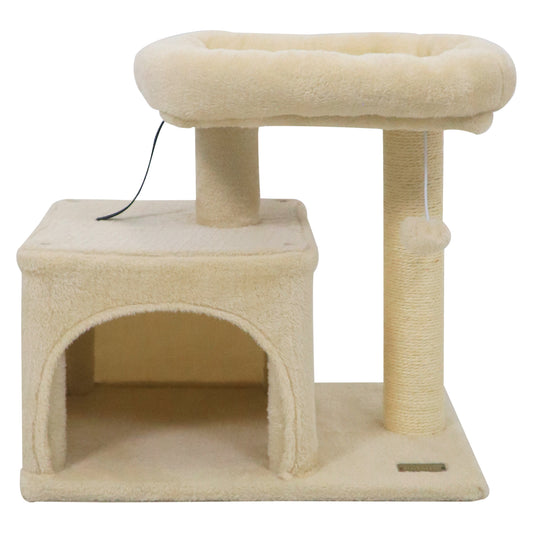 Small Cat Tree with Large Padded Plush Perch for Indoor Cats-Beige