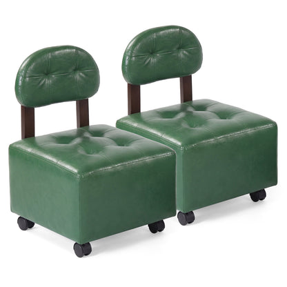 Small Rolling Footrest Stools Set of 2 with Lockable Wheels-Green