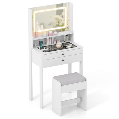 Small Vanity Desk with Mirror and Lights for Bedroom-White