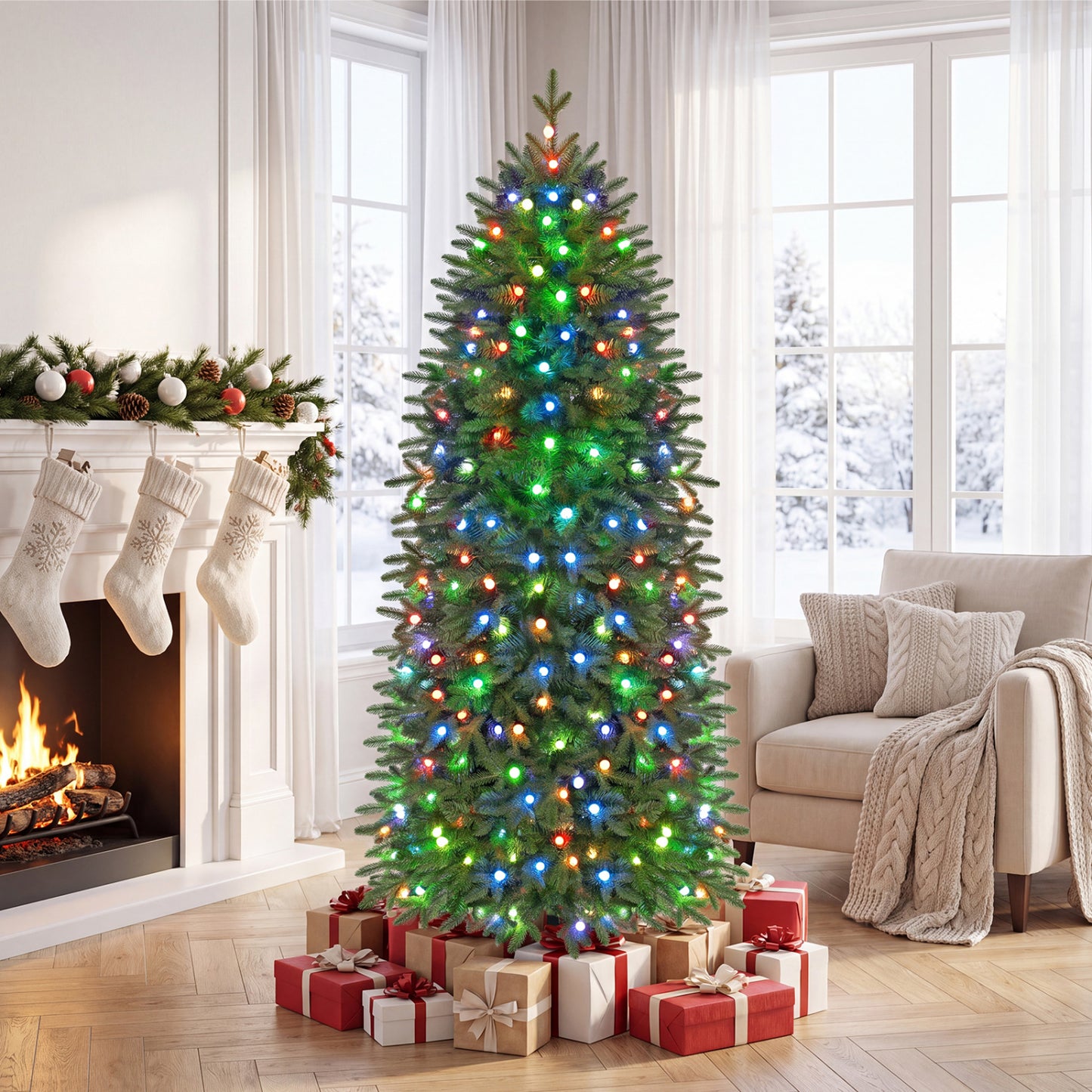 Smart Pencil Christmas Tree with 220 Pre-Lit RGB LED Lights-M