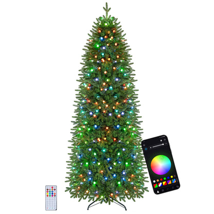 Smart Pencil Christmas Tree with 280/220 Pre-Lit RGB LED Lights-7.5 ft