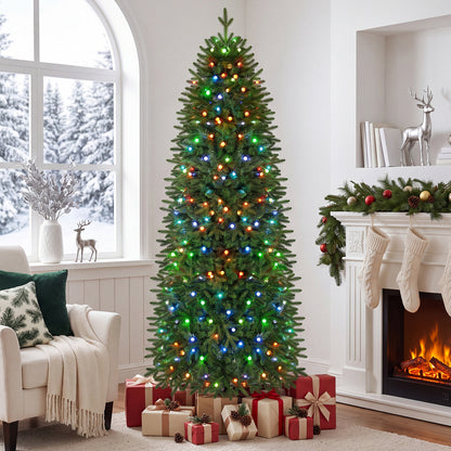 Smart Pencil Christmas Tree with 280/220 Pre-Lit RGB LED Lights-7.5 ft