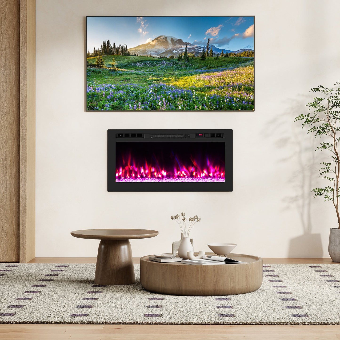 Smart WiFi Electric Fireplace Wall Mounted & Recessed 750W/1500W Heater-68 Inch