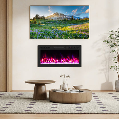 Smart WiFi Electric Fireplace Wall Mounted & Recessed 750W/1500W Heater-68 Inch