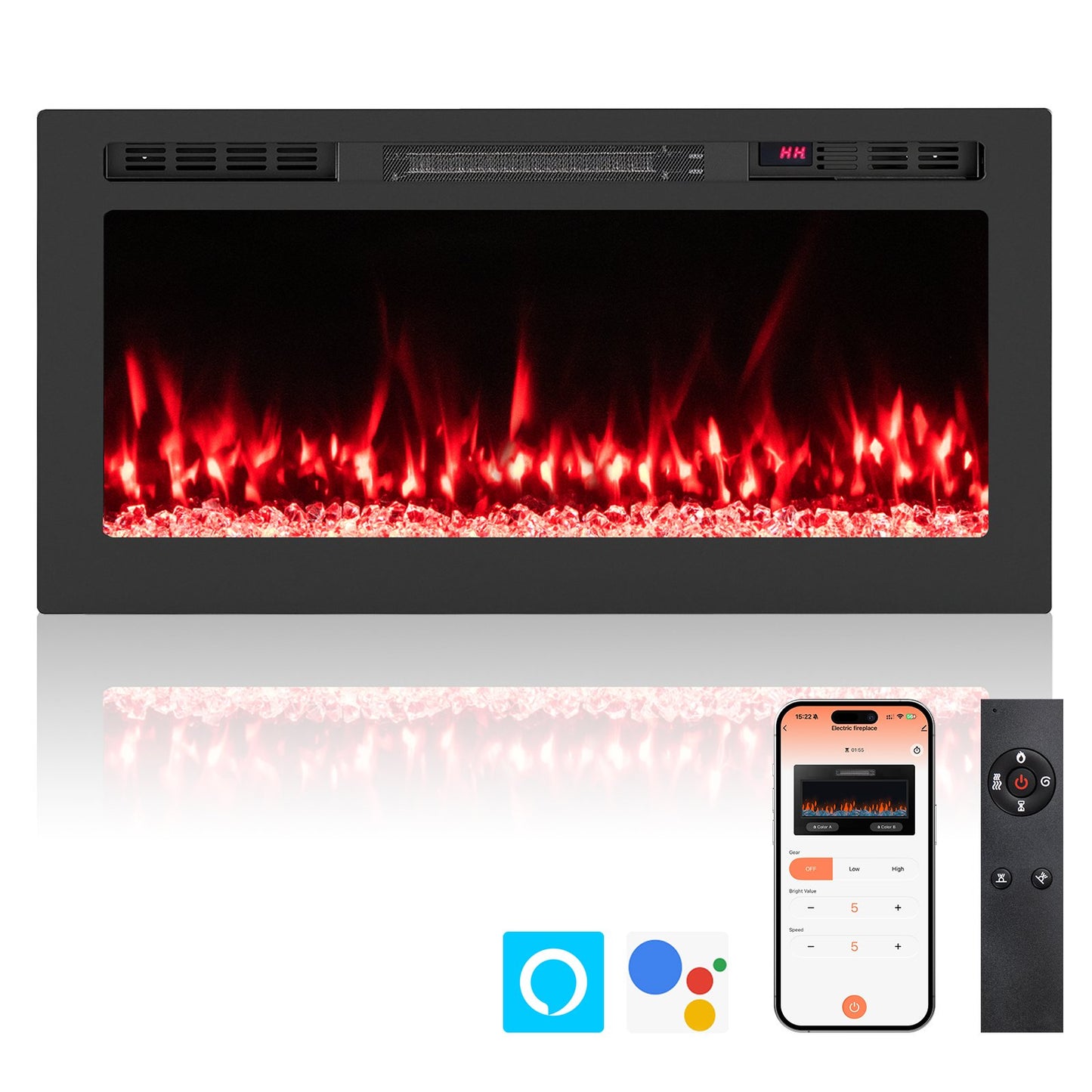 Smart WiFi Electric Fireplace Wall Mounted & Recessed 750W/1500W Heater-68 Inch
