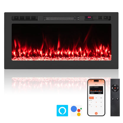 Smart WiFi Electric Fireplace Wall Mounted & Recessed 750W/1500W Heater-68 Inch
