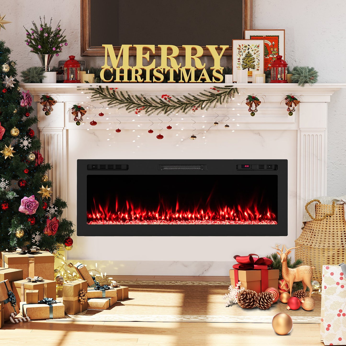 Smart WiFi Electric Fireplace Wall Mounted & Recessed 750W/1500W Heater-68 Inch