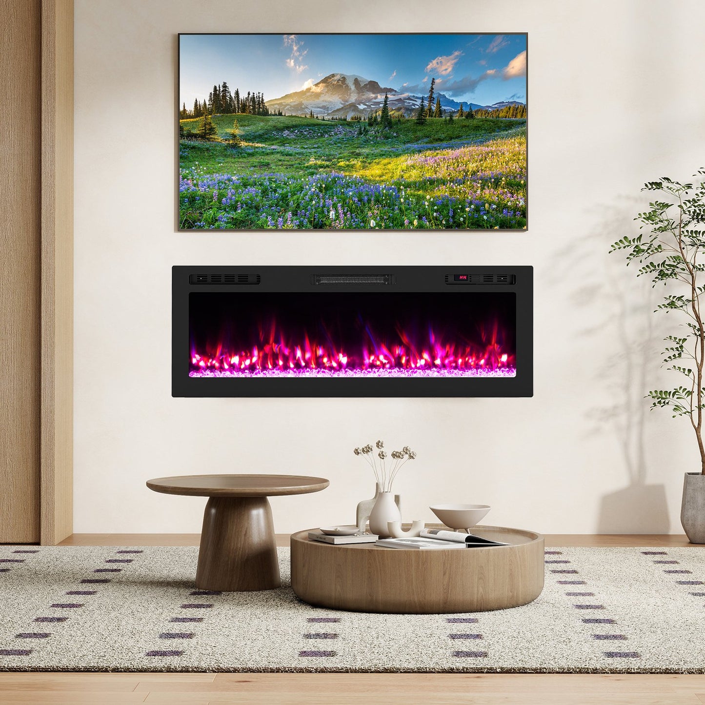 Smart WiFi Electric Fireplace Wall Mounted & Recessed 750W/1500W Heater-68 Inch