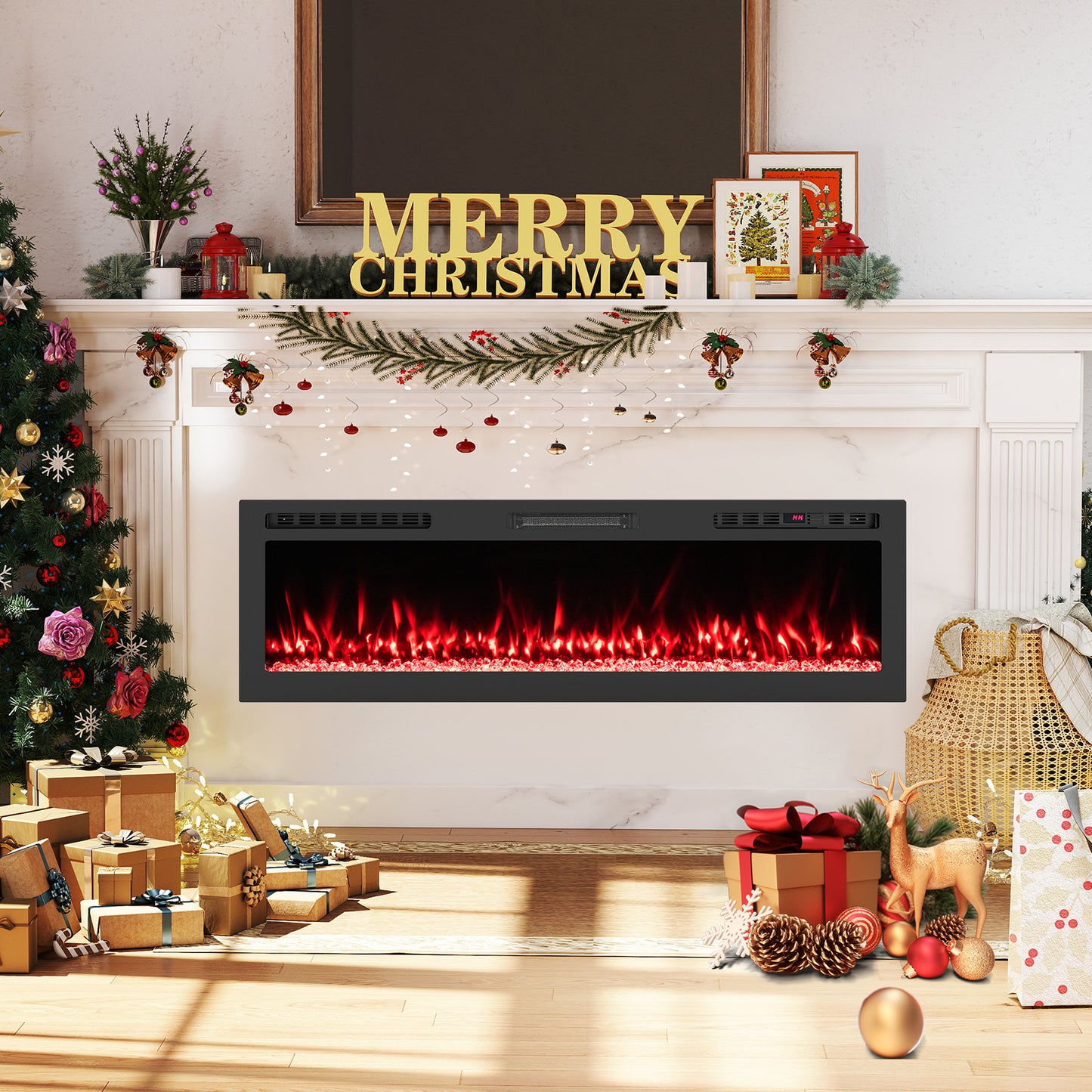 Smart WiFi Electric Fireplace Wall Mounted & Recessed 750W/1500W Heater-68 Inch