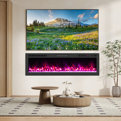 Smart WiFi Electric Fireplace Wall Mounted & Recessed 750W/1500W Heater-68 Inch