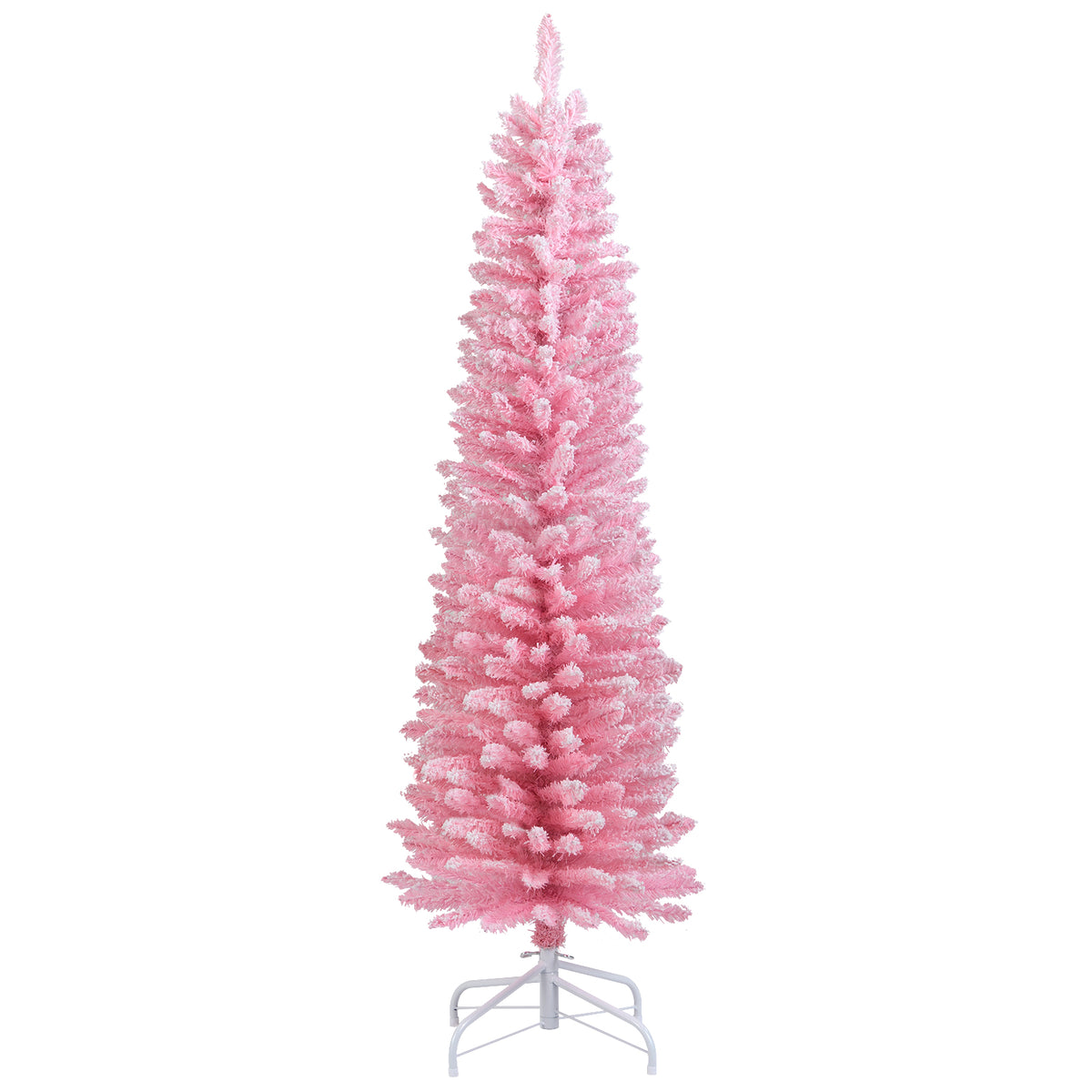 Pink snow-flocked 5 ft artificial Christmas tree with 328 branch tips, holiday decor by Wilsons Home Store.