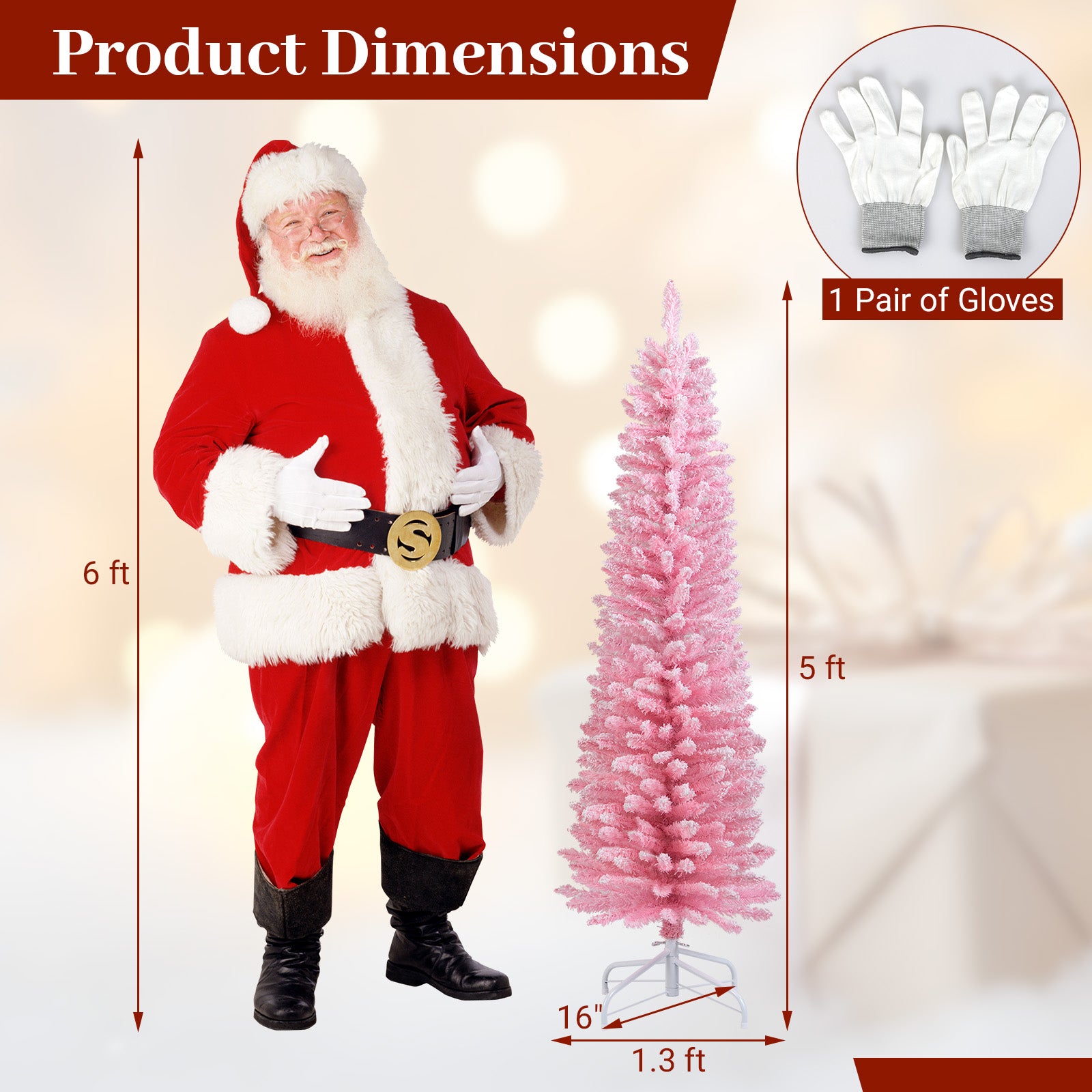 Pink snow-flocked 5 ft artificial Christmas tree with 328 branch tips, holiday decor by Wilsons Home Store