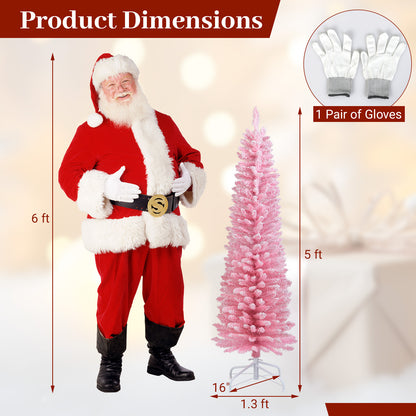 Pink snow-flocked 5 ft artificial Christmas tree with 328 branch tips, holiday decor by Wilsons Home Store