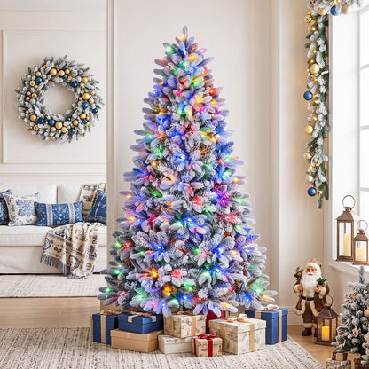 Snow-Flocked Half Christmas Tree with Branch Tips Warm White and Multi-Color LED Lights-6 Feet