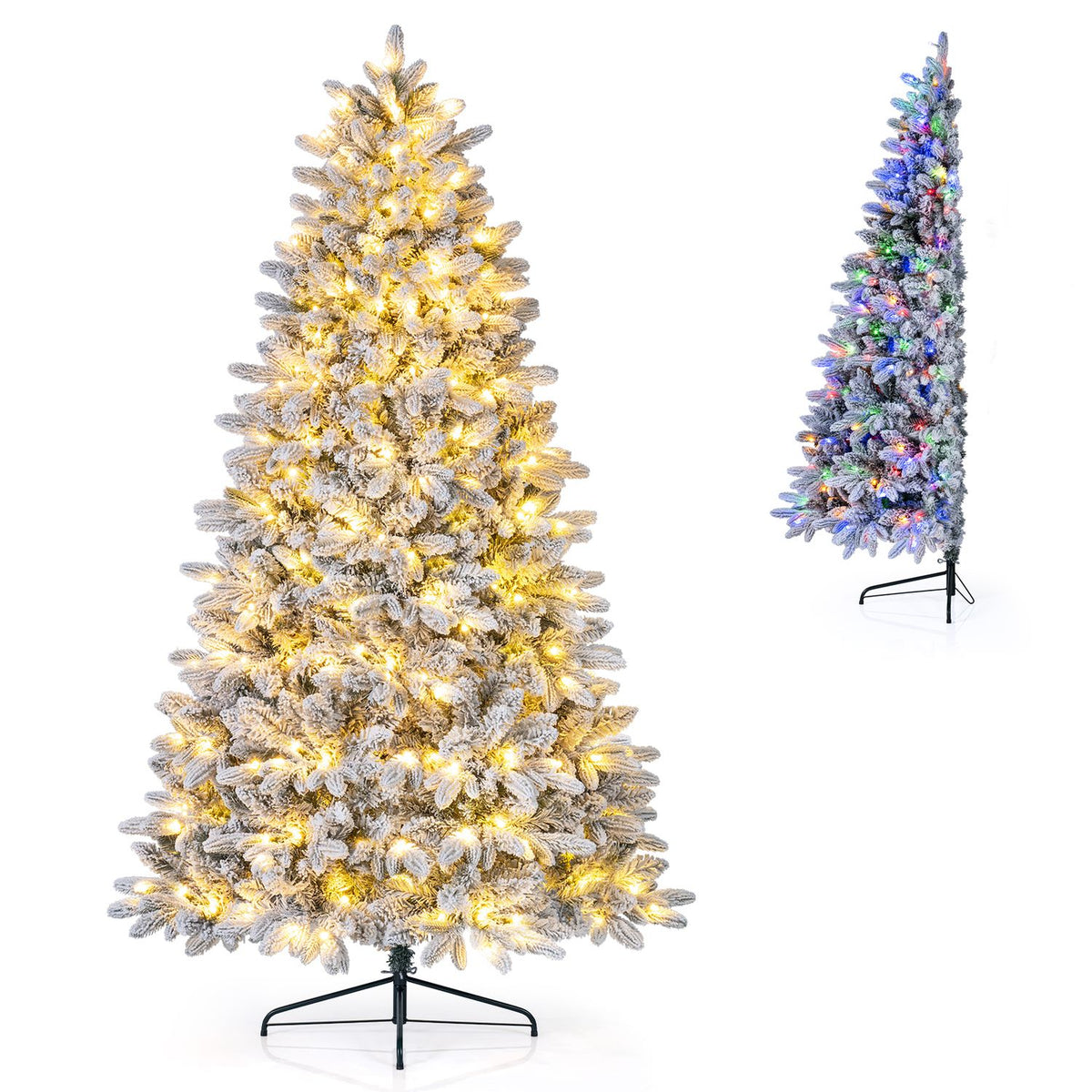 Snow-Flocked Half Christmas Tree with Branch Tips Warm White and Multi-Color LED Lights-6 Feet
